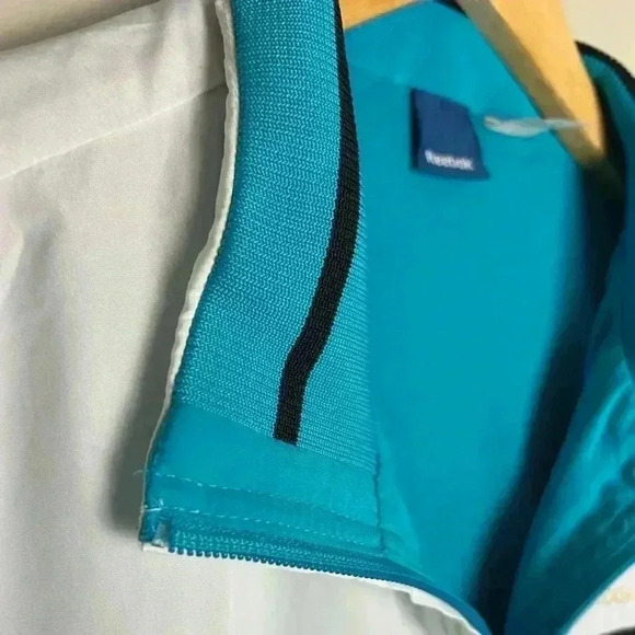 Retro Reebok Windbreaker Jacket Lined Full Zip Blue White Navy Stripe Y2K - Picture 6 of 14